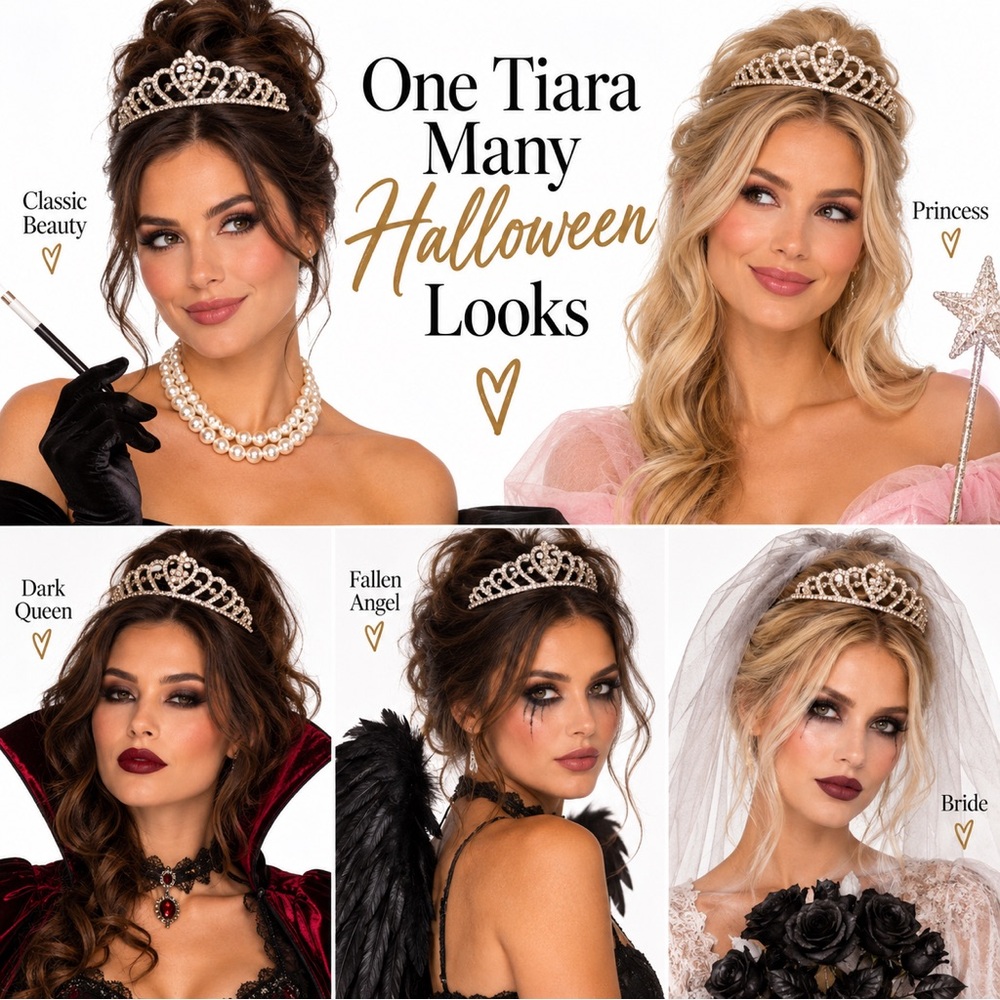 NWT Rhinestone Heart Tiara Crown Headband Halloween Bride Bachelorette Prom